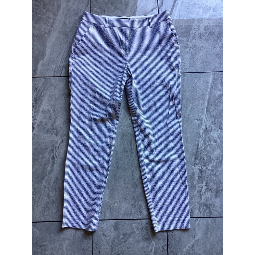 Express Columnist Ankle Pants Womens 6R Blue White Seersucker Striped Mid Rise